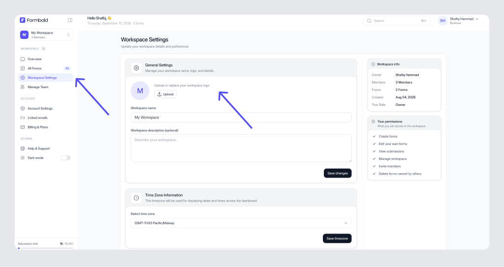 Workspace Configuration, Avatar & Timezone