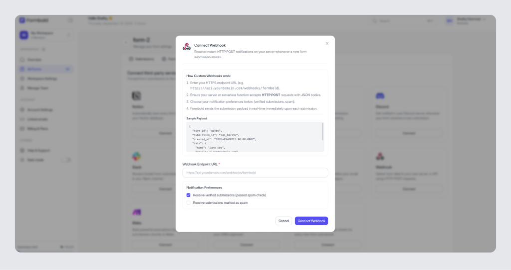 Generic HTTP POST Webhook Endpoint Configuration