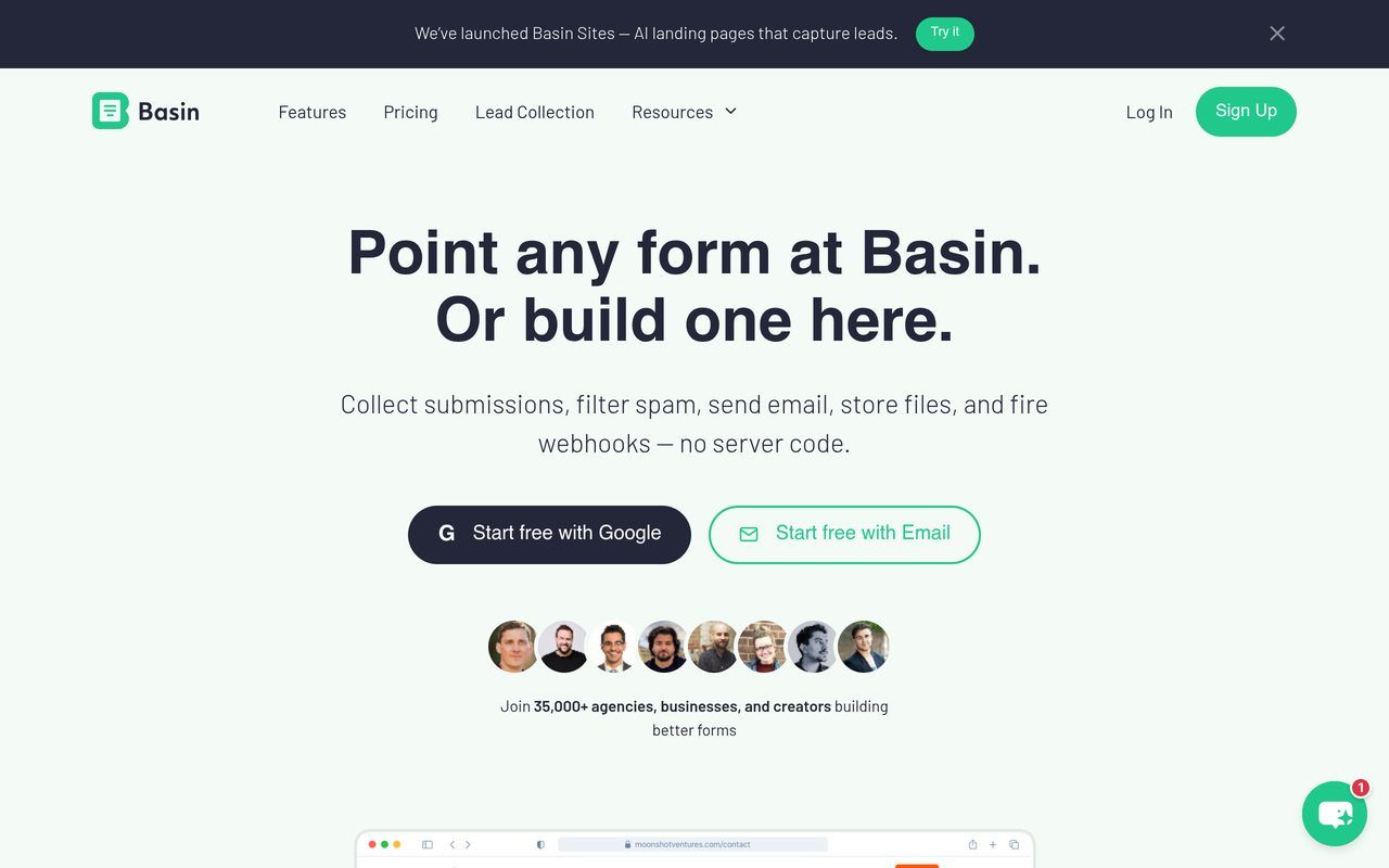 Basin homepage, October 2026
