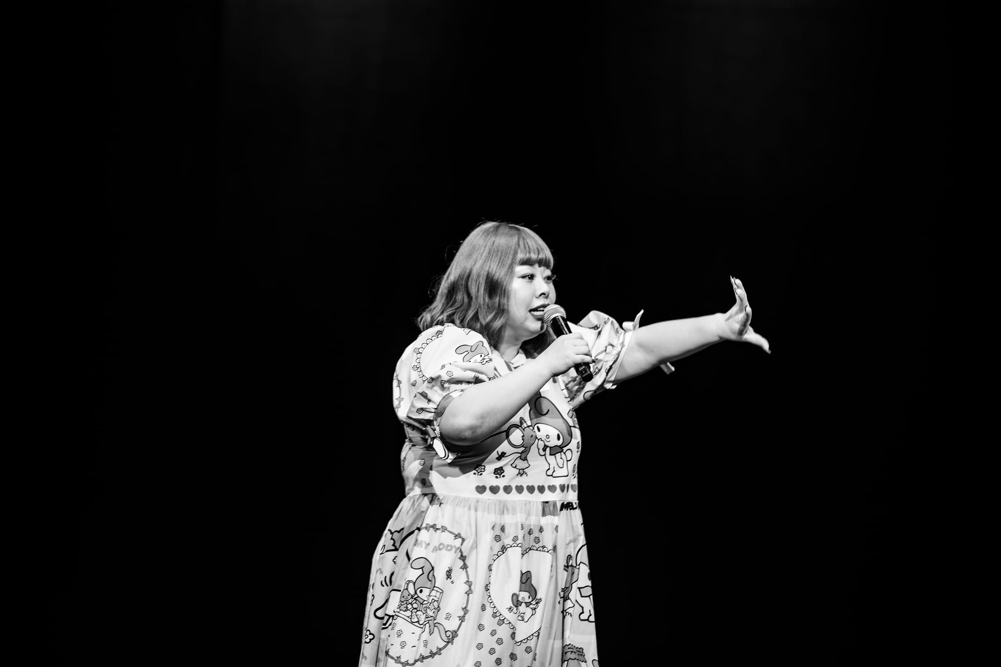 Comedian Naomi Watanabe on stage at The Wiltern, Los Angeles, April 17, 2026. Photo by Wolf Requiestas.