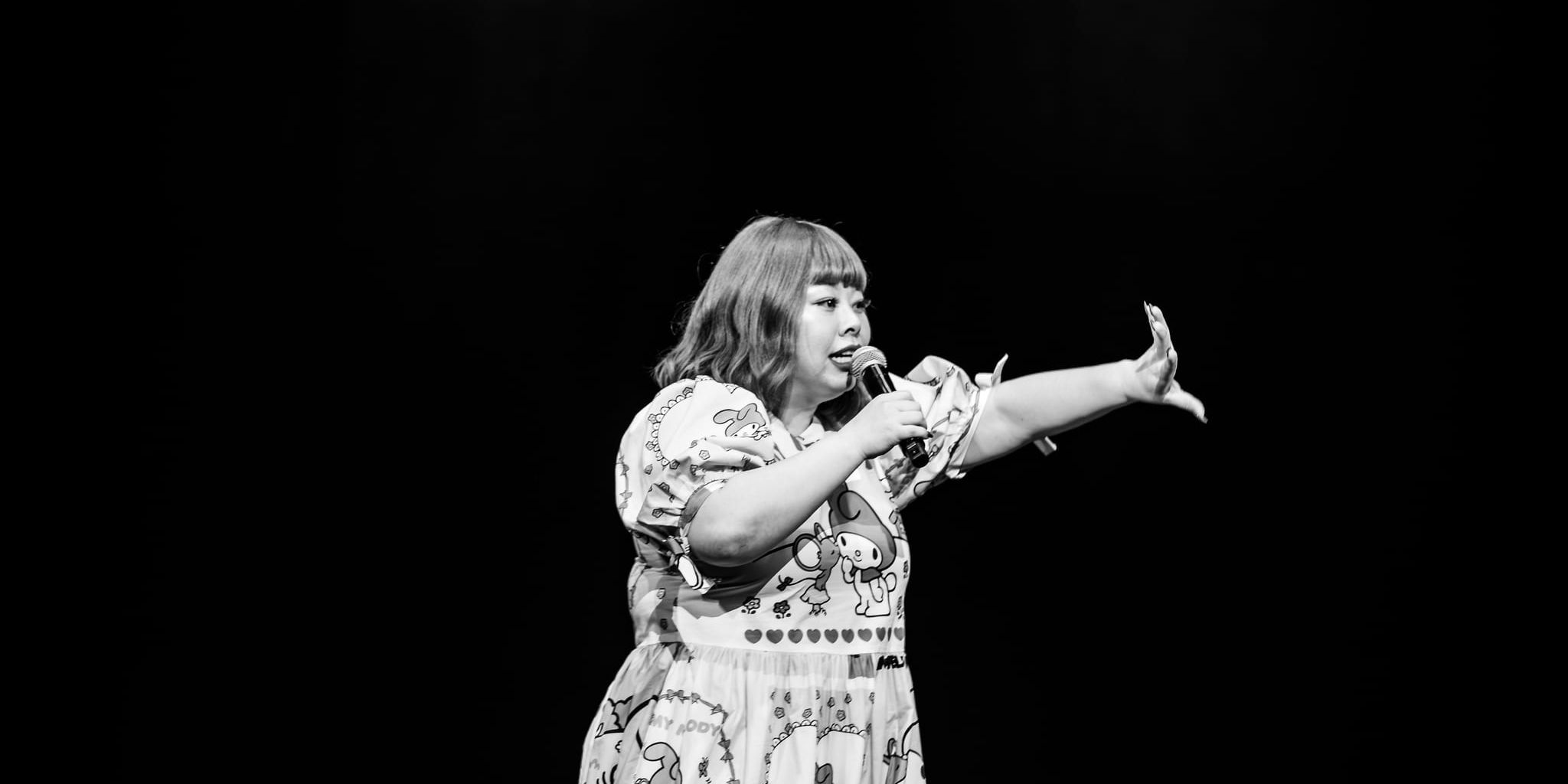 Comedian Naomi Watanabe on stage at The Wiltern, Los Angeles, April 17, 2026. Photo by Wolf Requiestas.