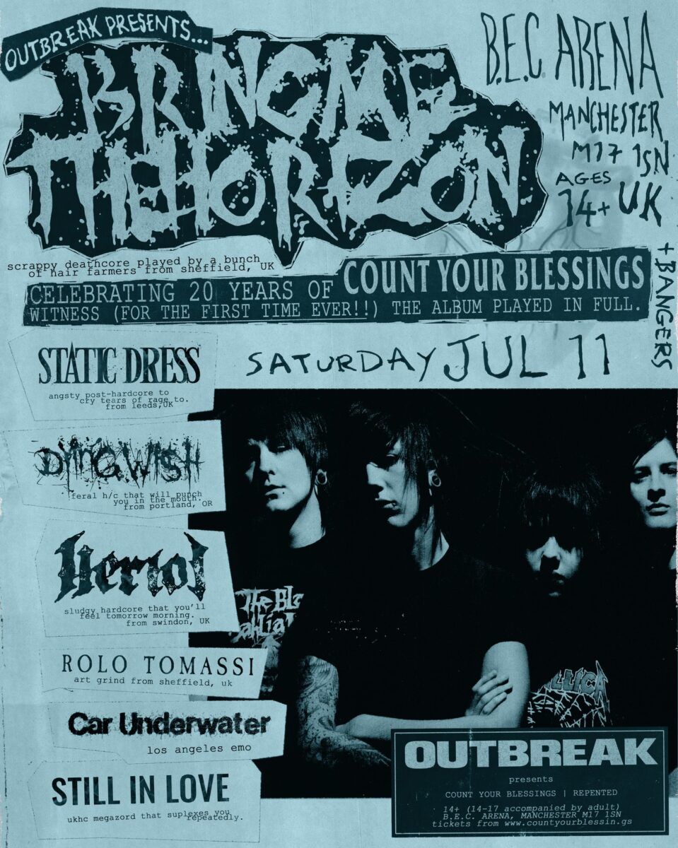 Outbreak presents Bring Me The Horizon celebrating 20 years of Count Your Blessings, played in full at B.E.C. Arena Manchester on Saturday July 11.