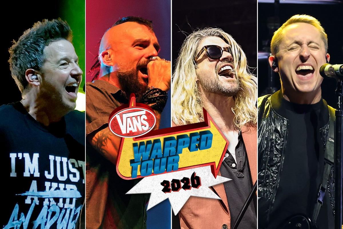 Warped Tour 2026 logo with band lineup announcement featuring Killswitch Engage, Taking Back Sunday, and other artists
