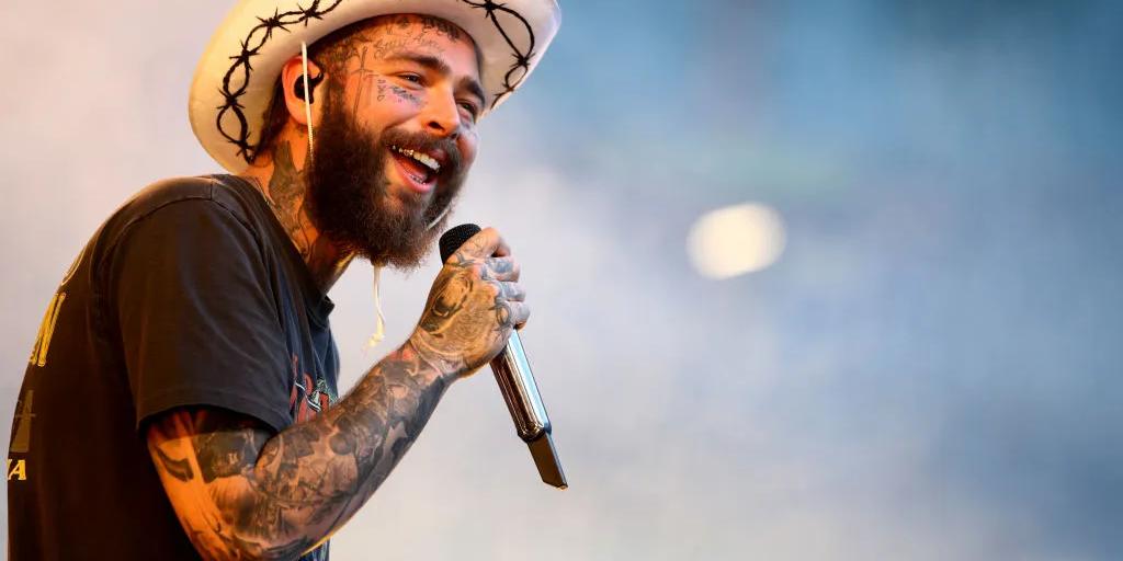 Post Malone performing live on stage during his 2026 stadium tour