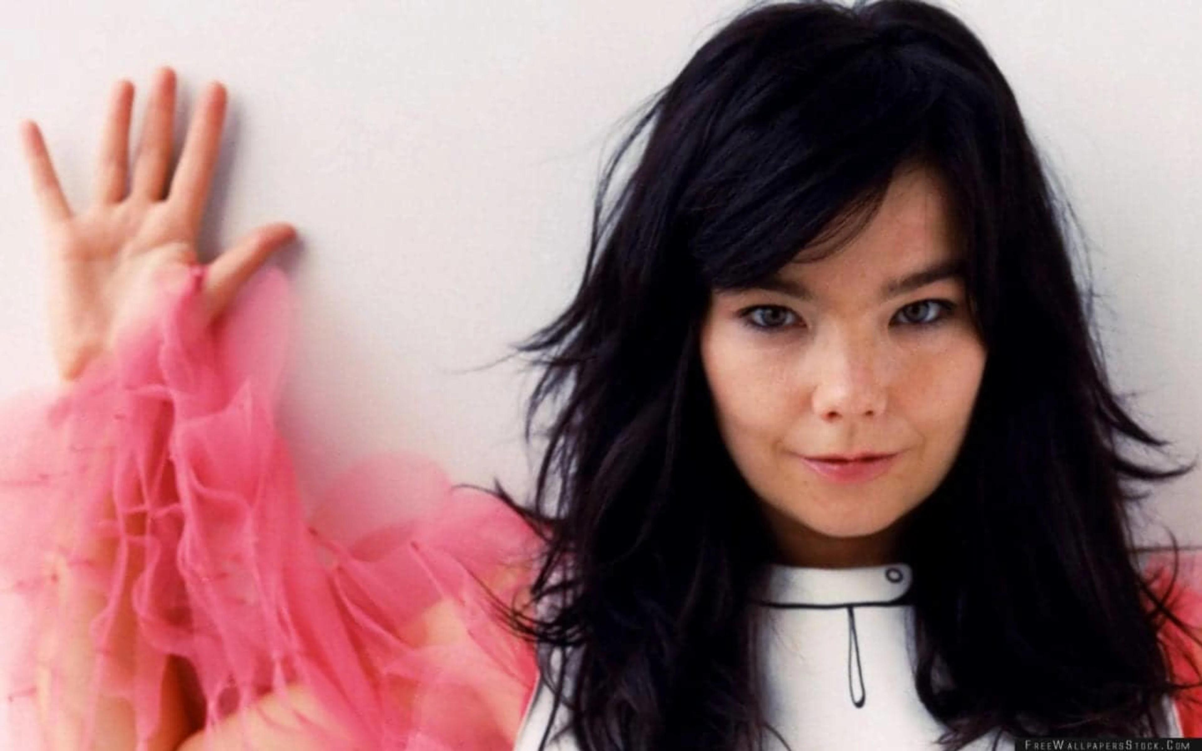 Björk performing live on stage