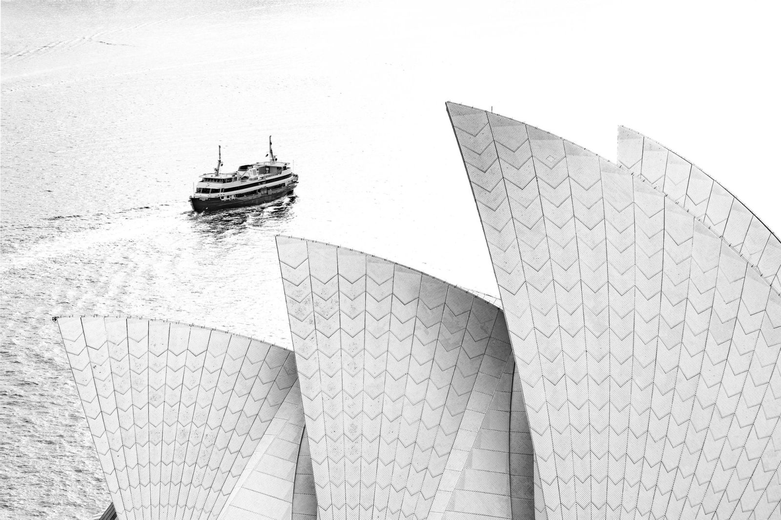 Sydney Opera House Ferry Aerial B&W