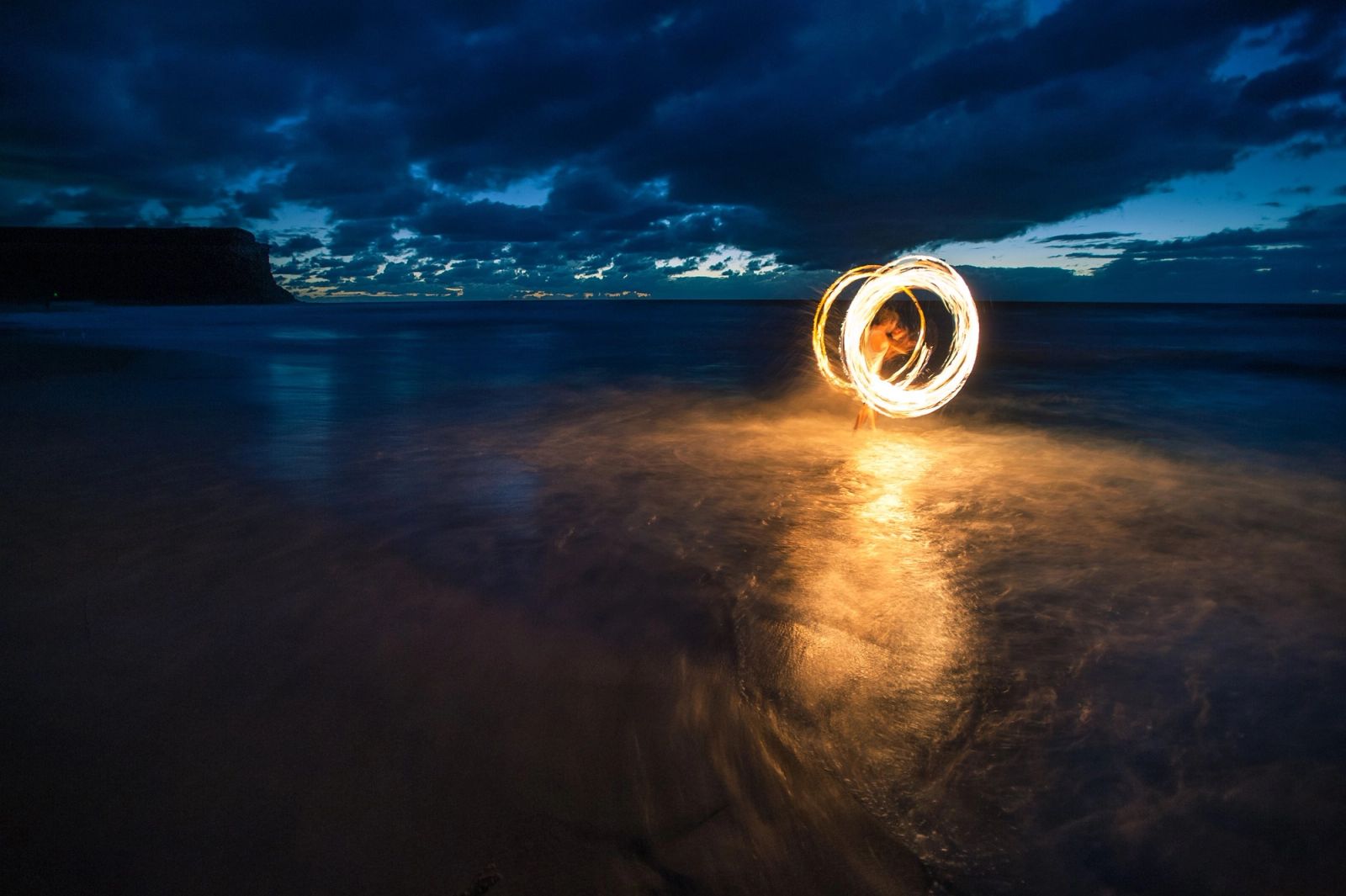 Lightpainting Fire Orb Beach