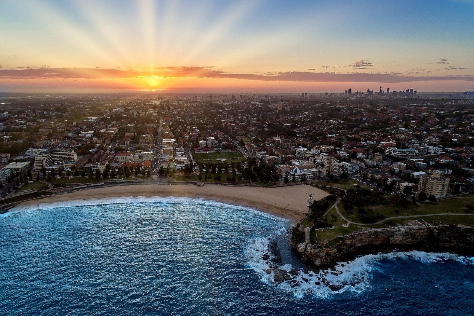 Coogee Beach Sunset Aerial