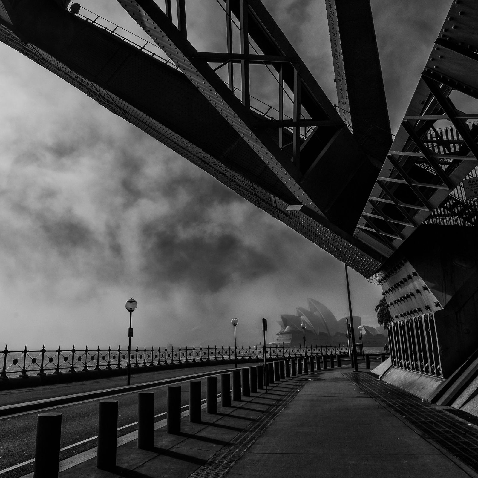 Sydney Harbour Bridge Underside Fog B&W