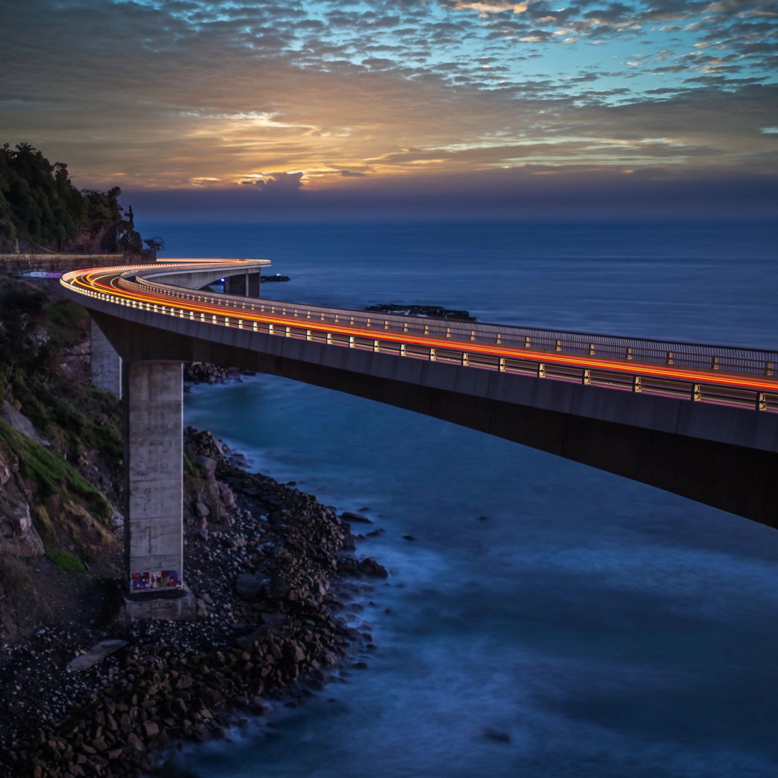 Sea Cliff Bridge Dusk Light Trails