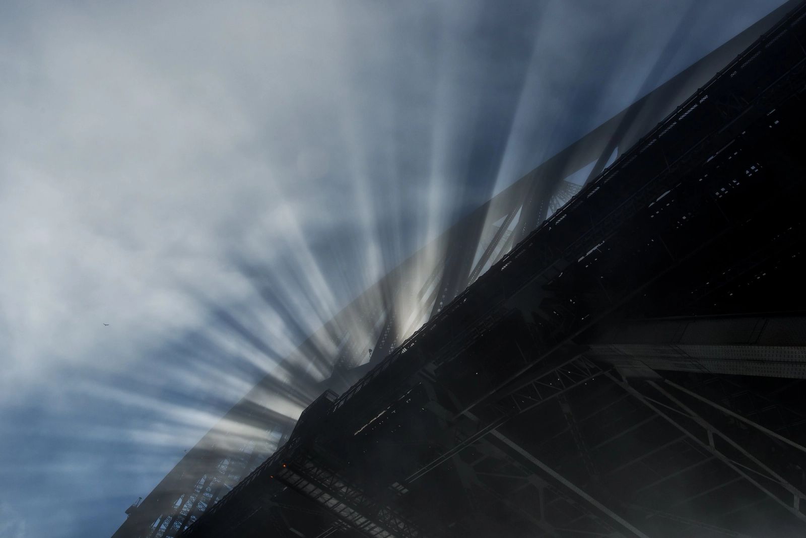 Sydney Harbour Bridge Sunburst Fog B&W