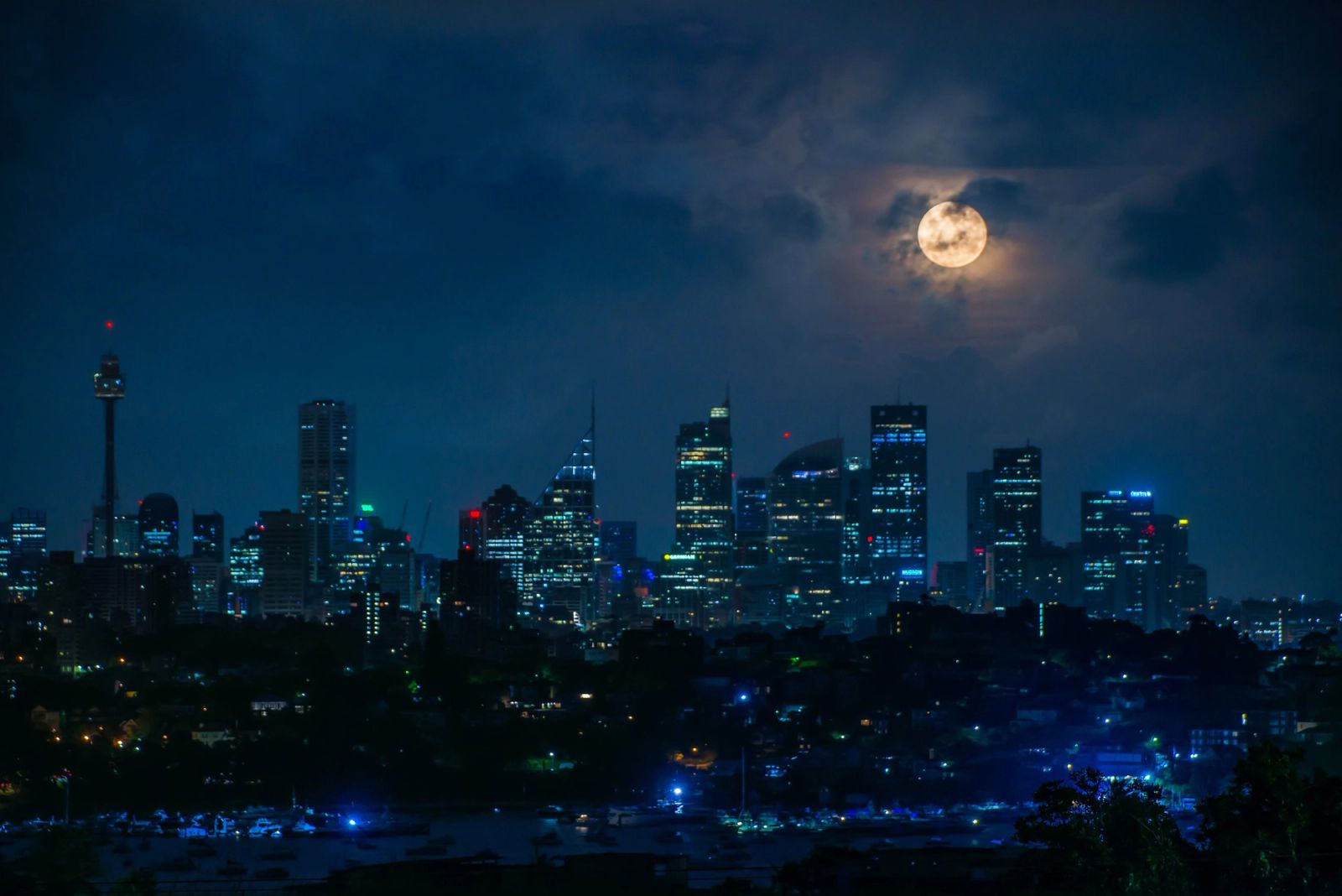 Sydney City Skyline Moonrise