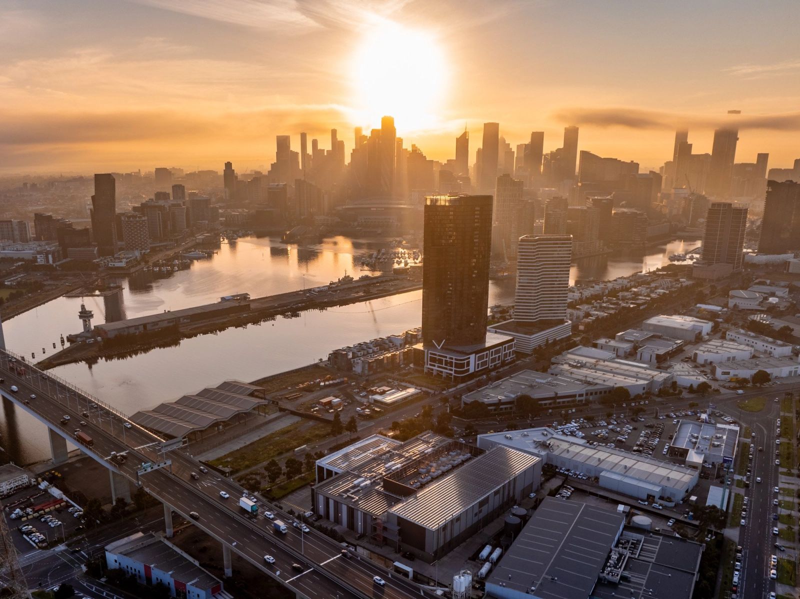 Melbourne CBD Sunrise Aerial