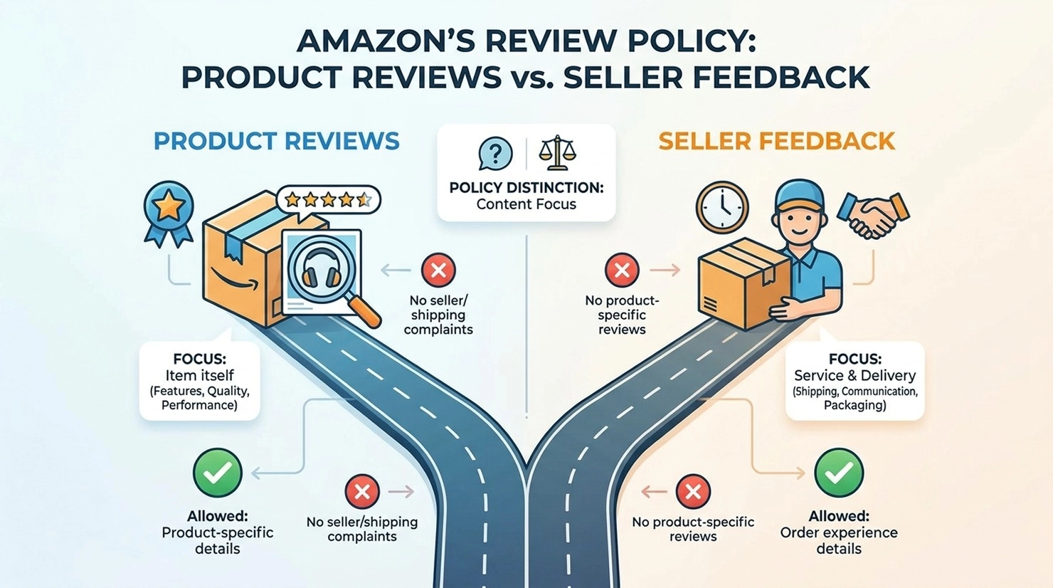 Amazon review policy: product review vs. seller feedback