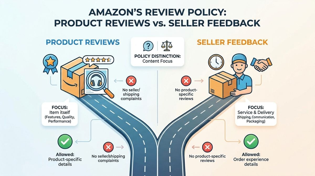 Amazon review policy: product review vs. seller feedback