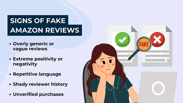 illustration of signs of fake Amazon reviews.