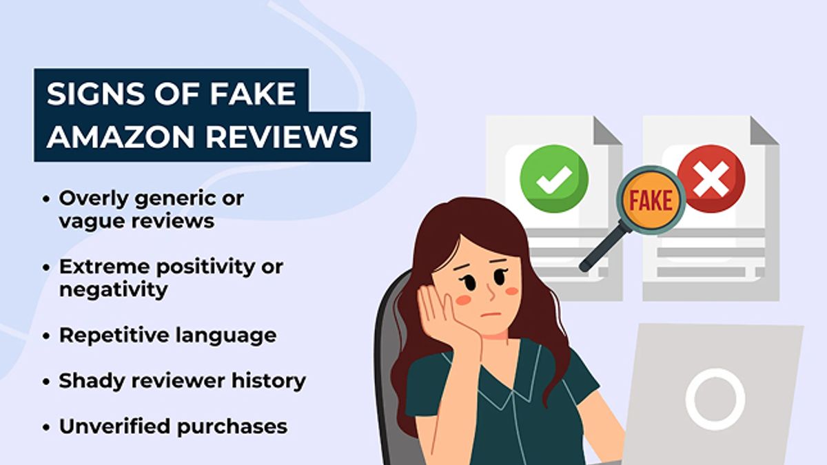 illustration of signs of fake Amazon reviews.
