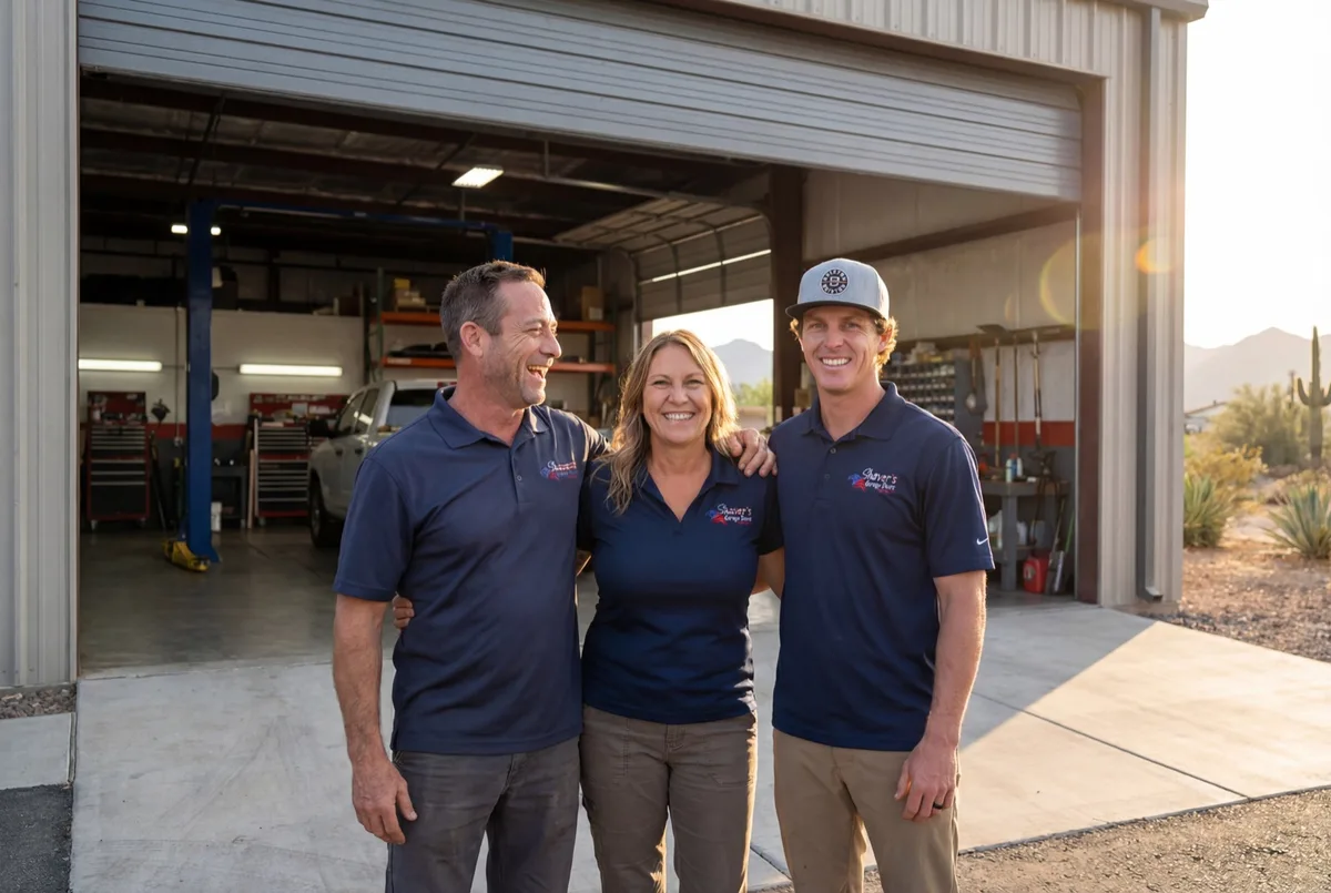 Ernie, Brandy, and Brandon Martell — the Shaver's Garage Doors family team