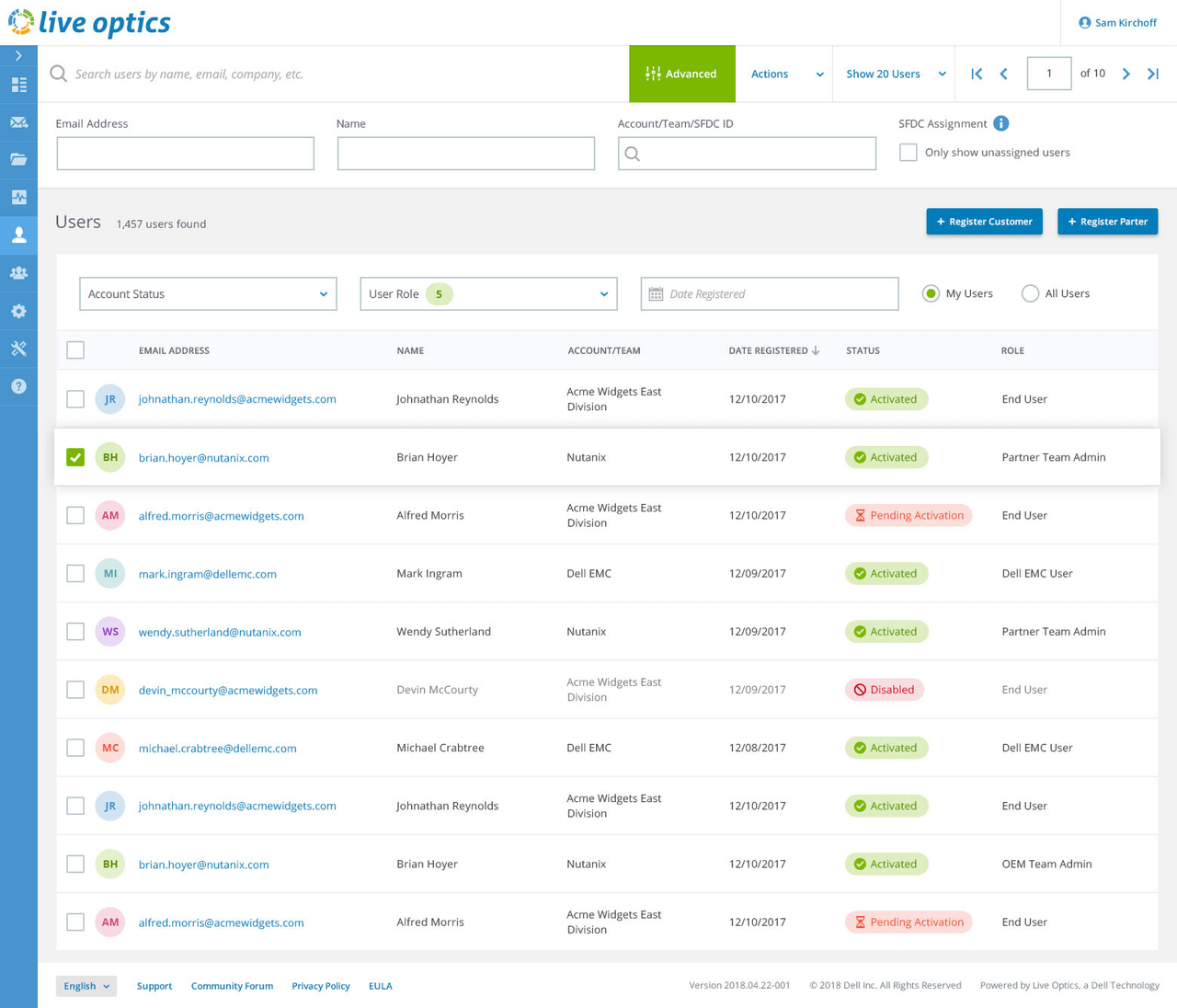 UI mockup of User search view