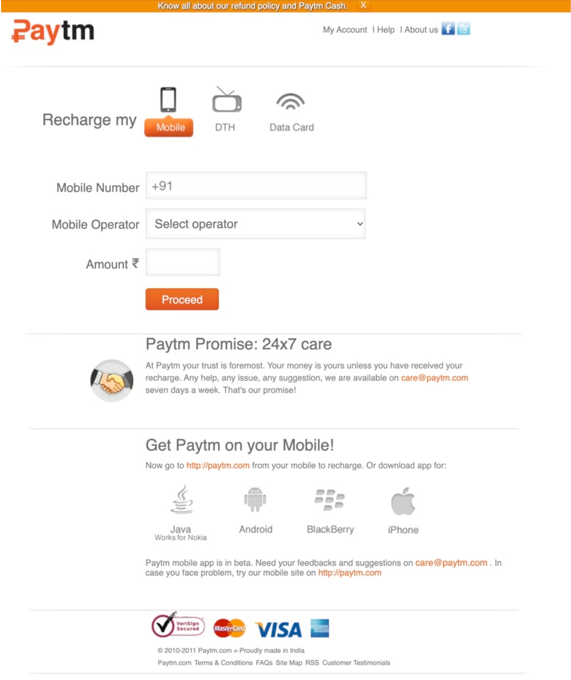 Snapshot of the first Paytm website