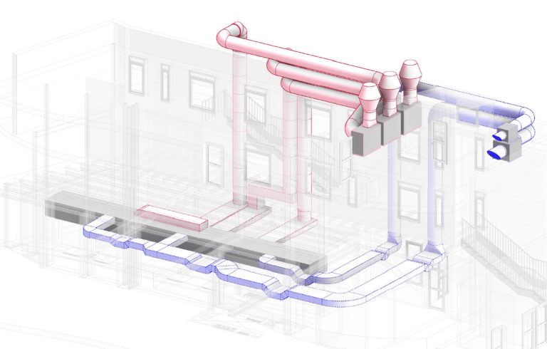 Disseny BIM-Revit de l'extracció de fum del restaurant Pura Brasa de Platja d'Aro fet per Morgui