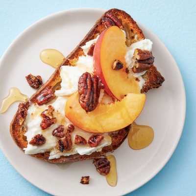 Peach Burrata Toast with Fortune Favors & Honey
