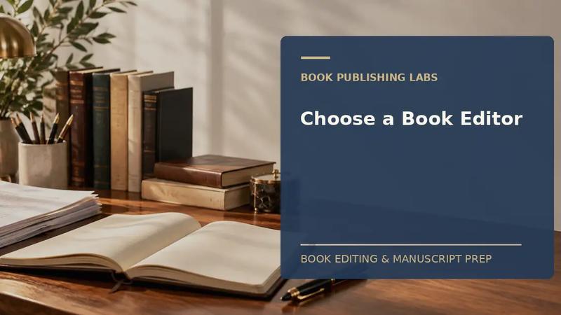 Book Publishing Labs guide to how to choose a book editor: writer desk and manuscript