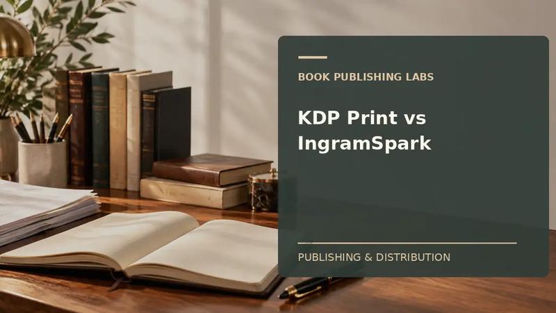 Book Publishing Labs guide to kdp print vs ingramspark: writer desk and manuscript