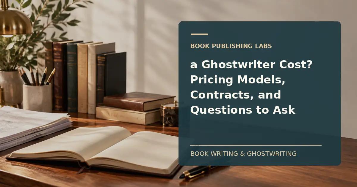 Book Publishing Labs guide to how much does a ghostwriter cost: writer desk and manuscript