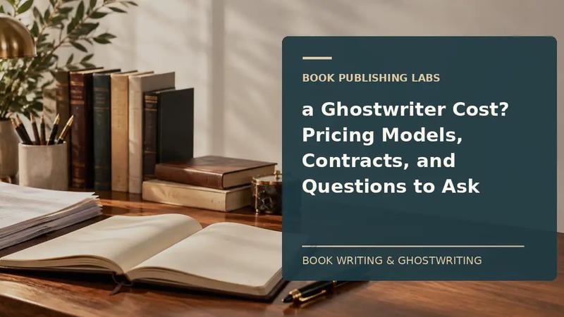 Book Publishing Labs guide to how much does a ghostwriter cost: writer desk and manuscript