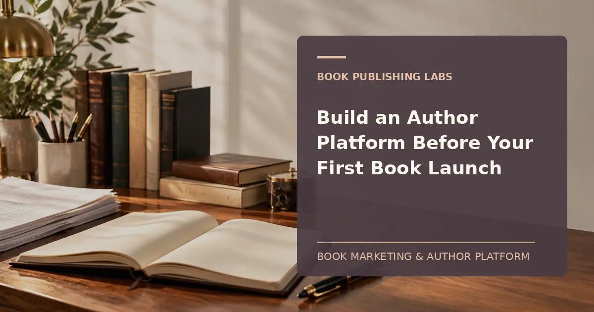 Book Publishing Labs guide to how to build an author platform: writer desk and manuscript