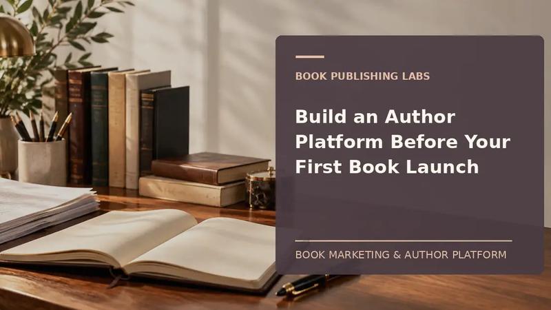 Book Publishing Labs guide to how to build an author platform: writer desk and manuscript