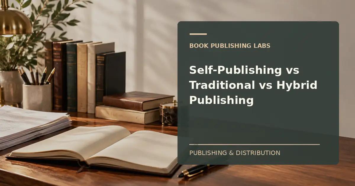 Book Publishing Labs guide to self publishing vs traditional publishing: writer desk and manuscript