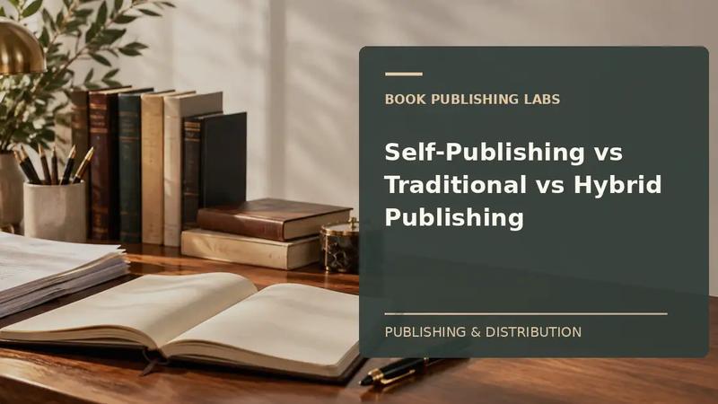 Book Publishing Labs guide to self publishing vs traditional publishing: writer desk and manuscript