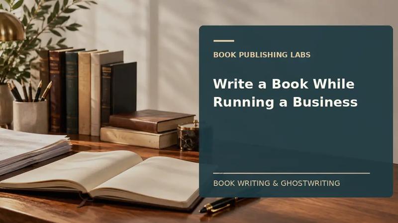 Book Publishing Labs guide to how to write a book as an entrepreneur: writer desk and manuscript