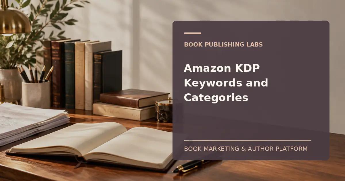Book Publishing Labs guide to amazon kdp keywords and categories: writer desk and manuscript