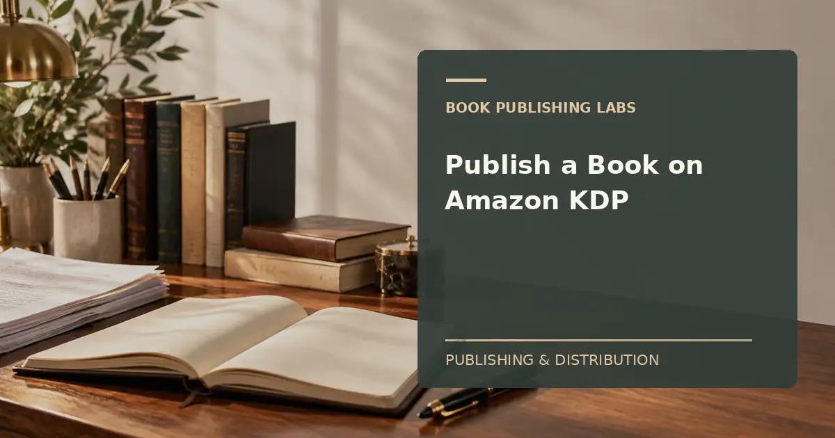 Book Publishing Labs guide to how to publish a book on amazon kdp: writer desk and manuscript
