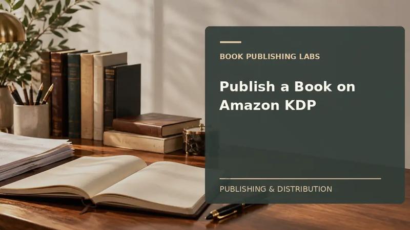 Book Publishing Labs guide to how to publish a book on amazon kdp: writer desk and manuscript