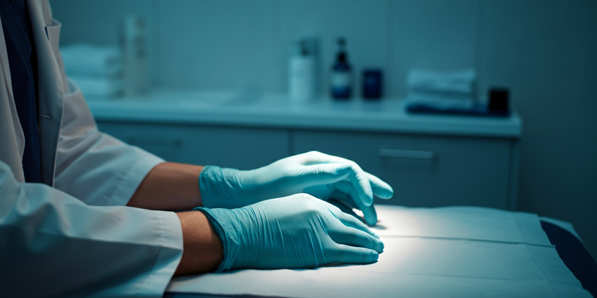 Consultant urologist examining a patient for balanitis at a London clinic