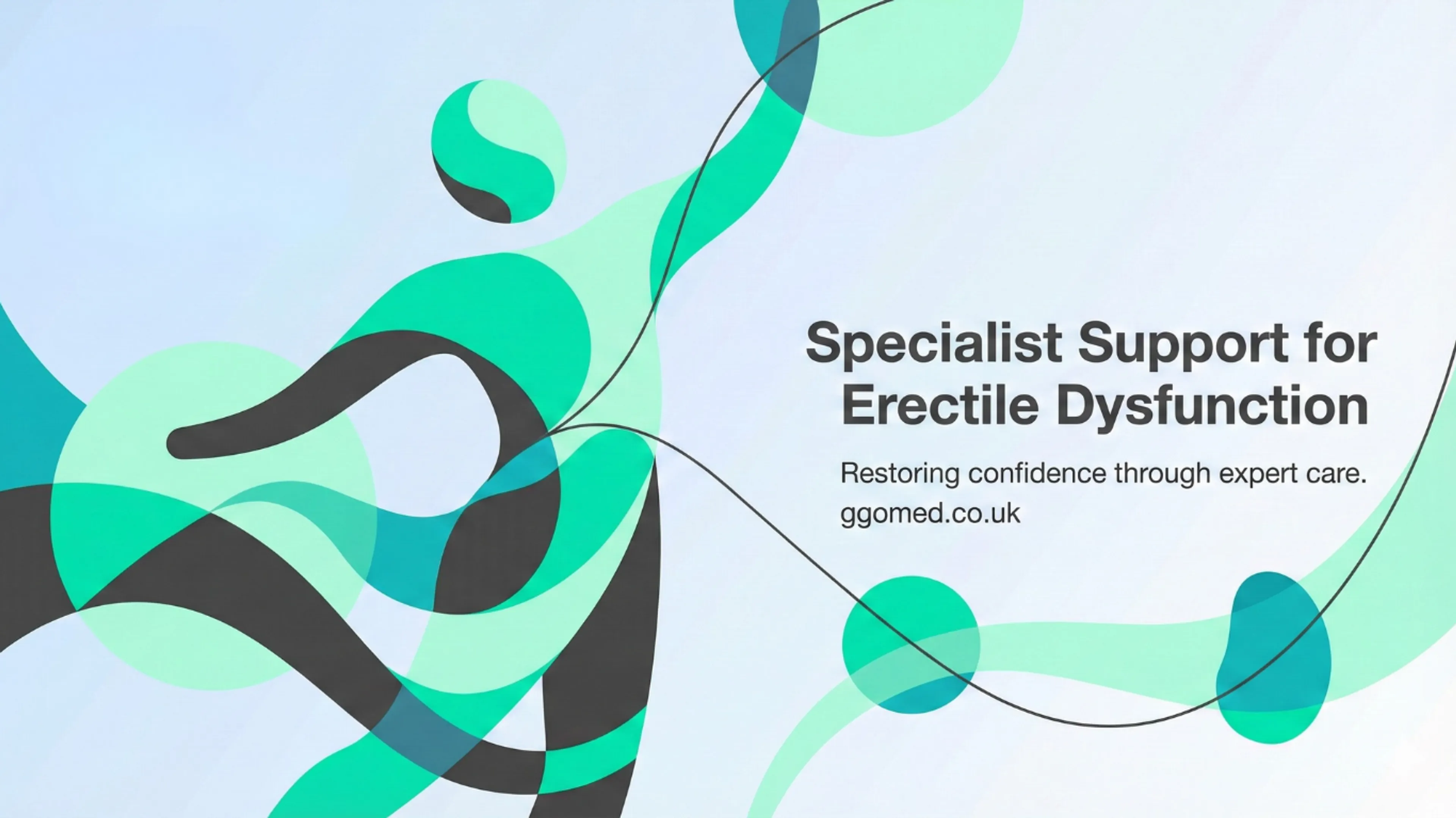 Abstract hero illustration with flowing teal, mint, and charcoal organic shapes forming a dynamic, stylized figure against a light blue background.