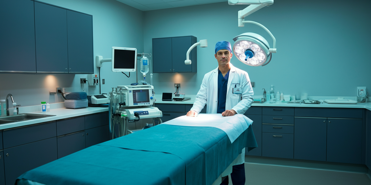 Consultant urologist preparing for a no-scalpel vasectomy procedure at a London clinic