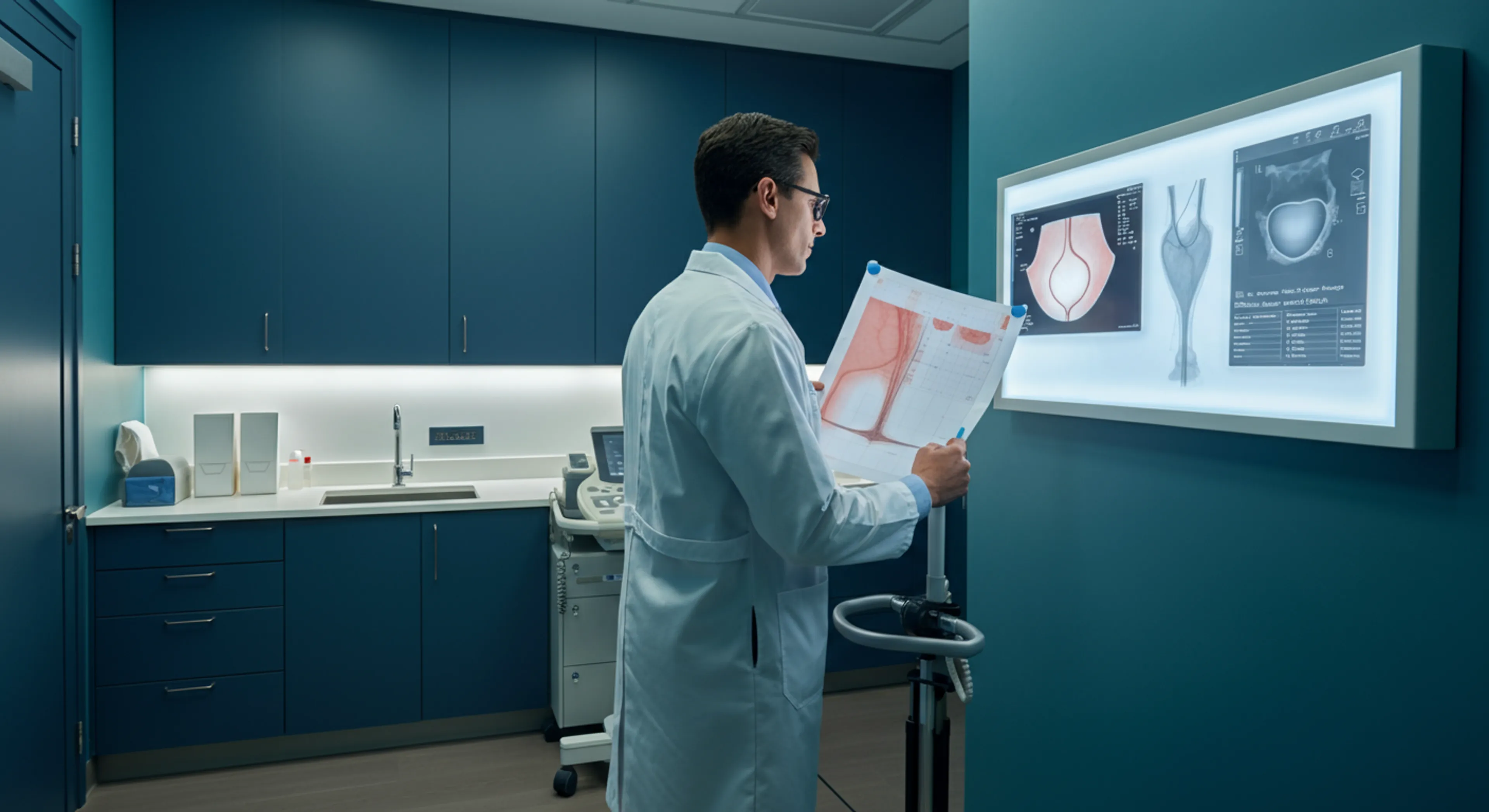 Consultant urologist reviewing LUTS diagnosis results with a patient in London