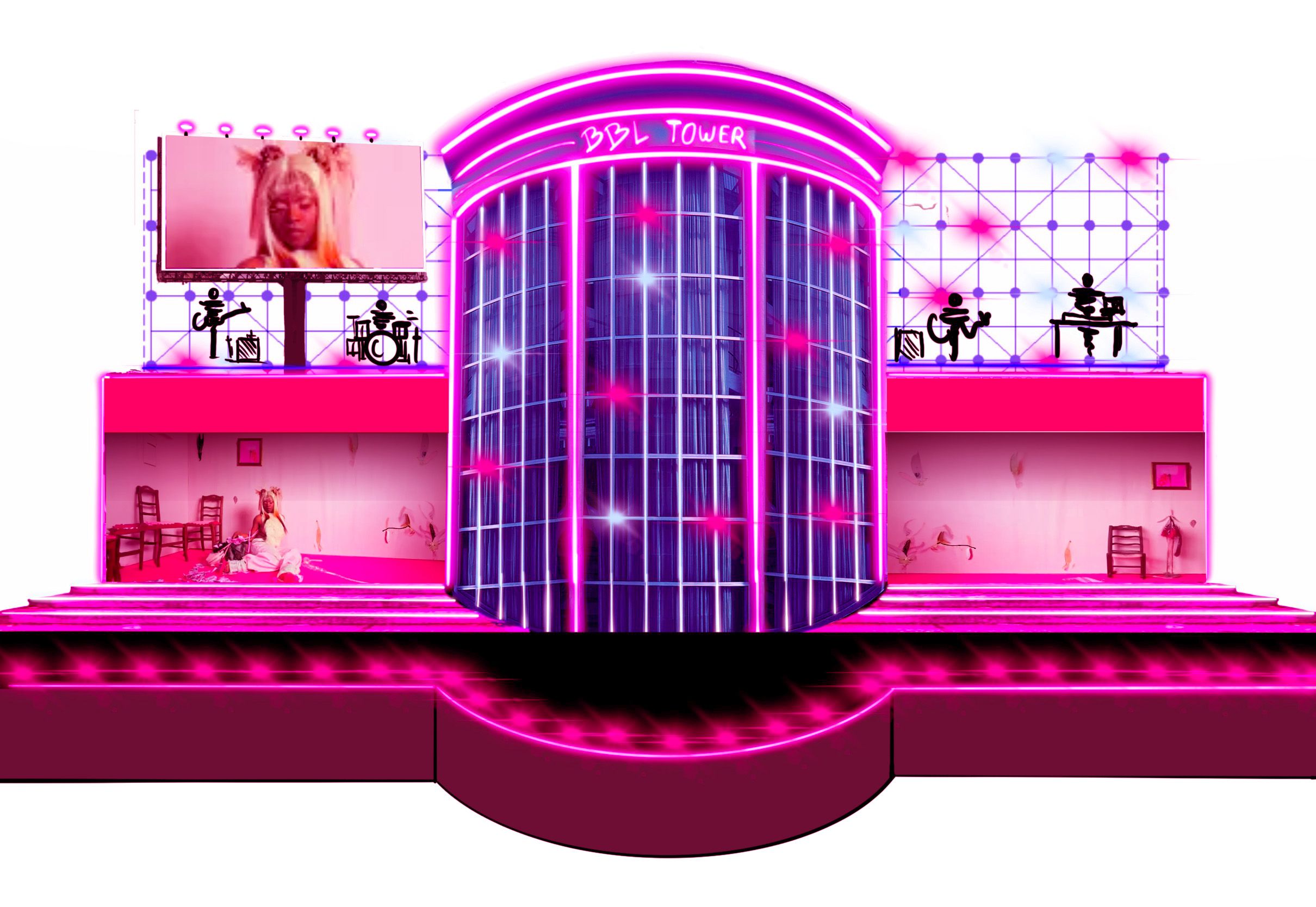 Theodora, BBL Tower, Free Kitty Tour, Zénith, Rap, Scénographie, Design Lumière, Design Vidéo, Rose