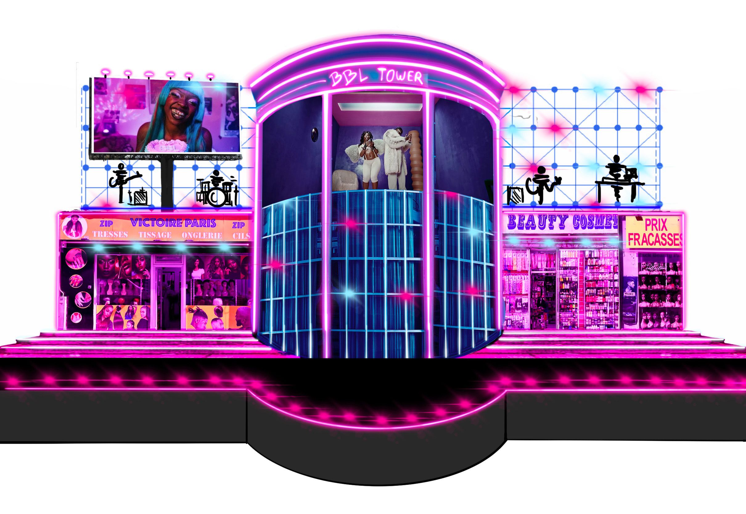 Theodora, BBL Tower, Free Kitty Tour, Zénith, Rap, Scénographie, Design Lumière, Design Vidéo, Rose