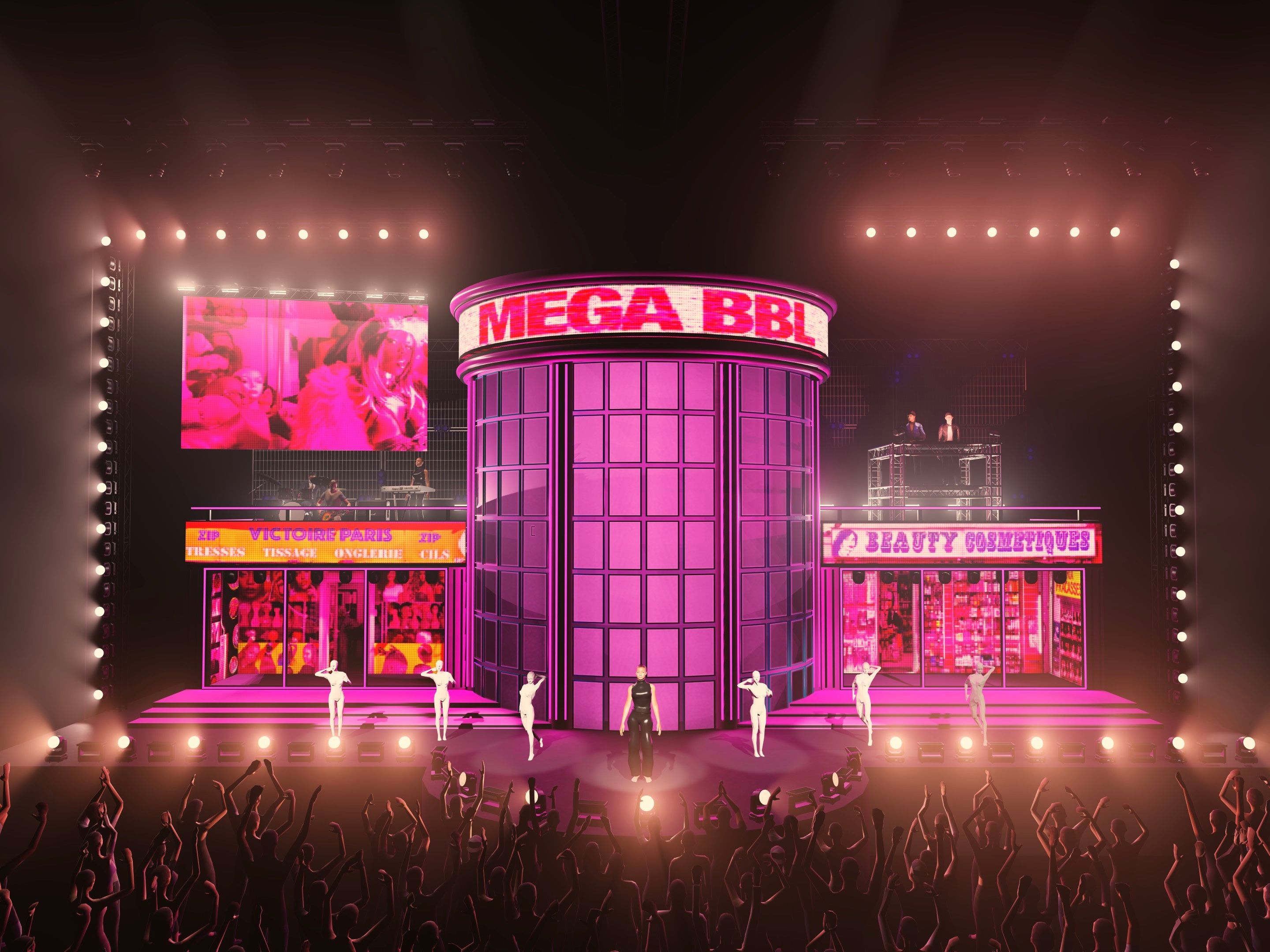 Theodora, BBL Tower, Free Kitty Tour, Zénith, Rap, Scénographie, Design Lumière, Design Vidéo, Rose