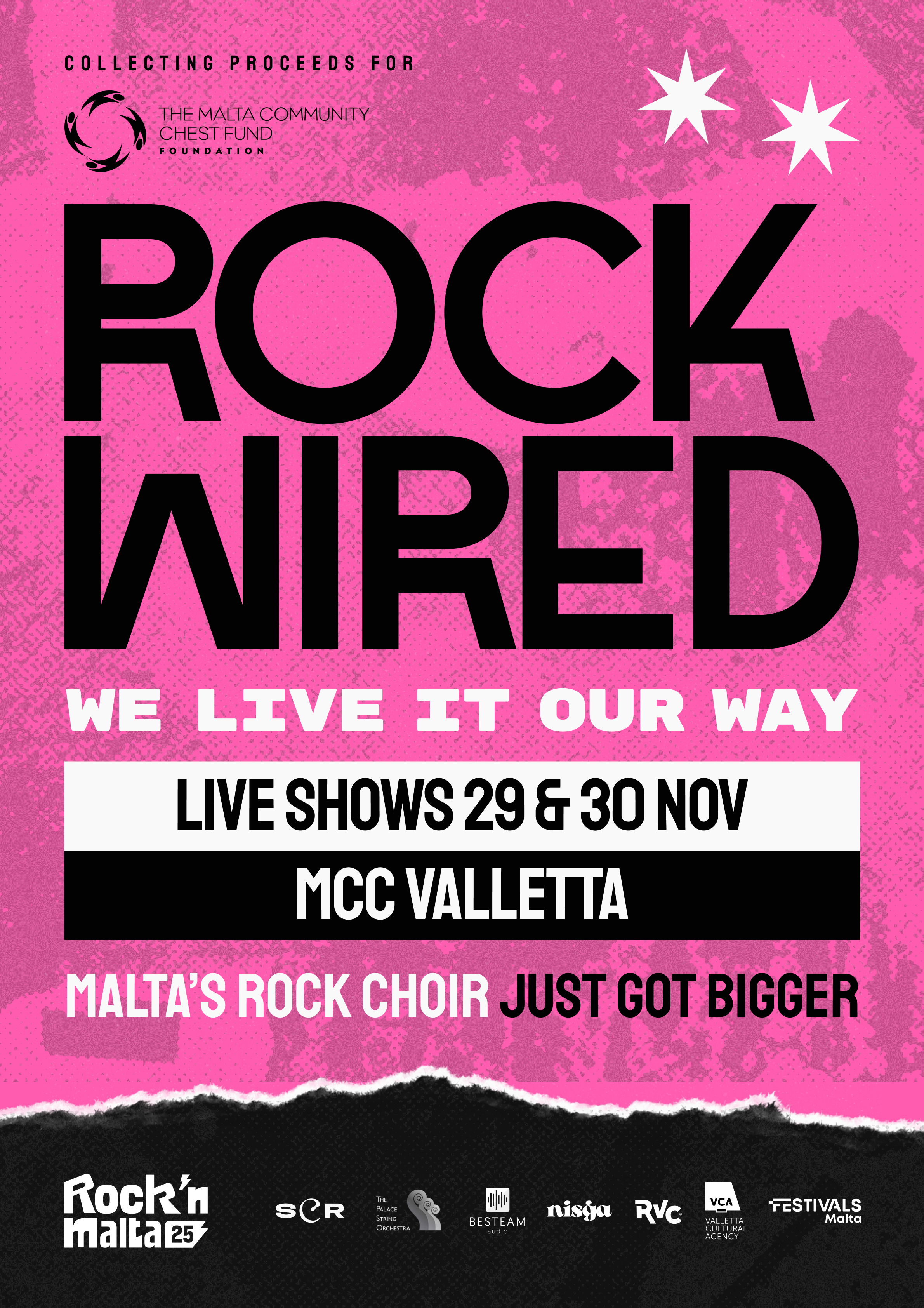 pink poster with bold wording