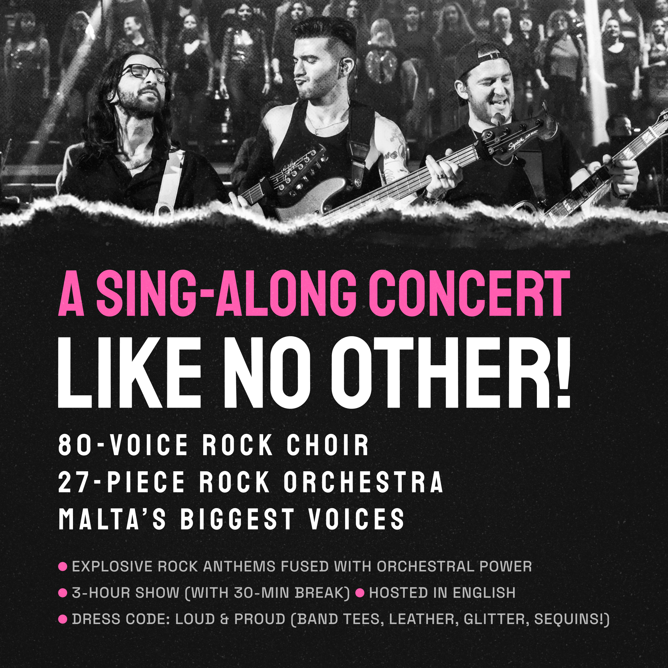 Description of concert with photo of 2 guitarists and a bassist