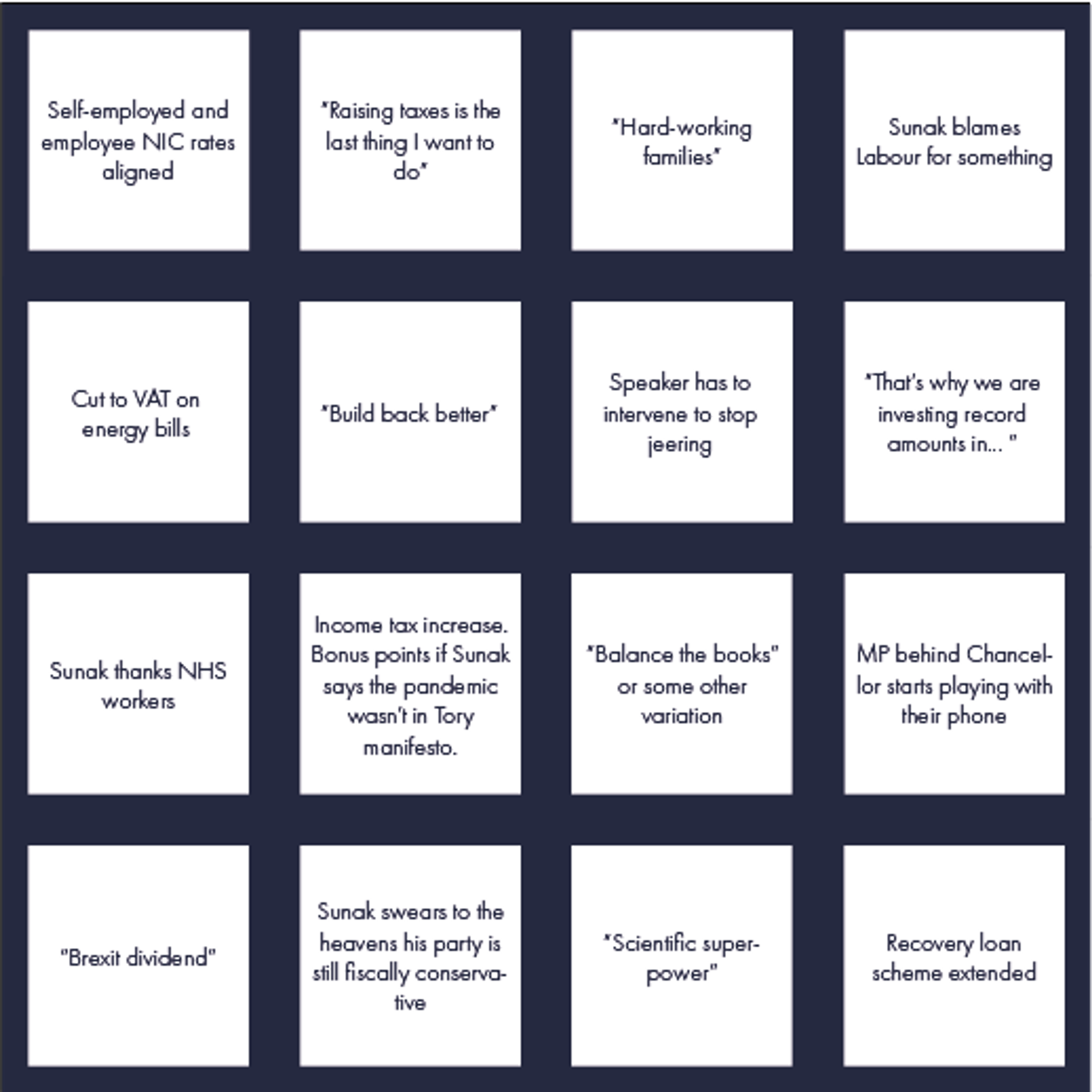 Budget Bingo Card Autumn 2021