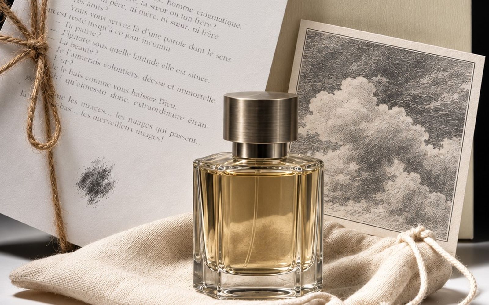 Olfactory box set: fragrance bottle and the poem “L’Étranger”