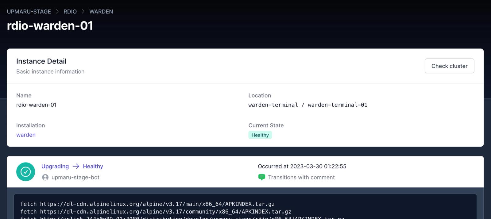 Instance cluster health check